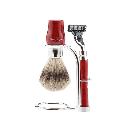 Бритвенный набор Mondial: станок MACH3, помазок, подставка; бриар