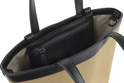 Сумка-тоут женская маленькая BUGATTI Elena, песочная, канвас, полиуретан, 33 x 15,5 x 24 см