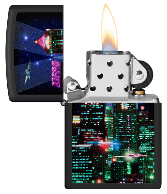 Зажигалка ZIPPO Cyber City с покрытием Black Matte, латунь/сталь, черная 38x13x57 мм