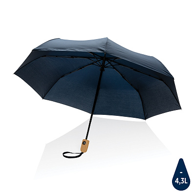 Автоматический зонт Impact из RPET AWARE™ с бамбуковой рукояткой, d94 см (Темно-синий;)