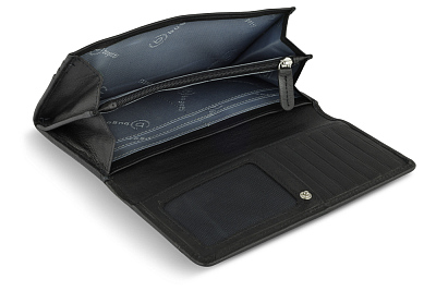 Кошелёк женский BUGATTI Banda, с защитой данных RFID, чёрный, кожа козы/полиэстер, 18,5х2,5х9,5 см
