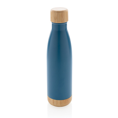 Вакуумная бутылка из нержавеющей стали и бамбука, 520 мл (Синий;)