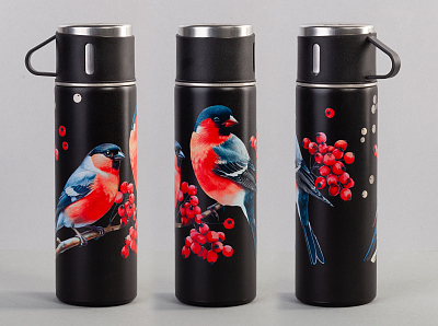 Набор подарочный "Алтай": термос, 3 кружки, пудра, черный