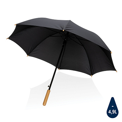 Автоматический зонт-трость с бамбуковой рукояткой Impact из RPET AWARE™, d103 см  (Черный;)