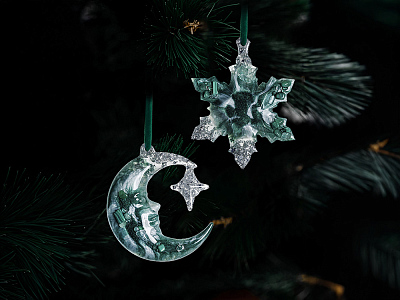 Набор елочных игрушек: Полумесяц, Снежинка