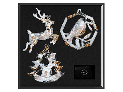 Набор елочных игрушек: Снегирь, Олень, Ель