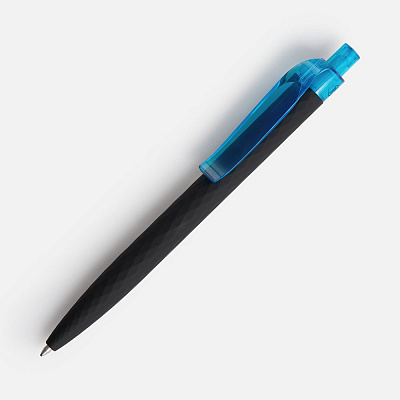 Ручка шариковая Prodir QS01 PRT-T Soft Touch, черная с голубым (Голубой)