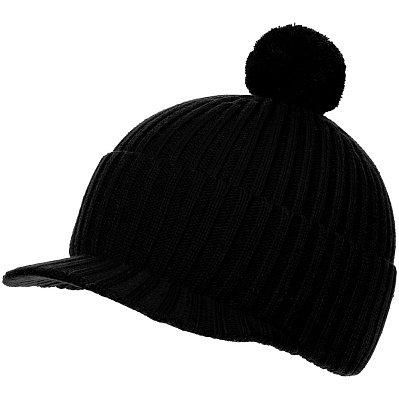 Вязаная шапка с козырьком Peaky, черная (Черный)