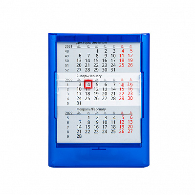 Календарь настольный на 2 года; прозрачно-синий; 12,5х16 см; пластик; тампопечать, шелкография (Синий)