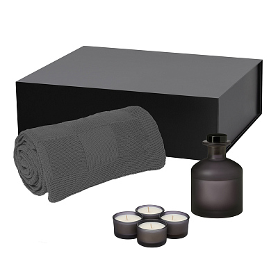 Подарочный набор Sento, Cella, серый (свеча, диффузор, плед) (Серый, черный)