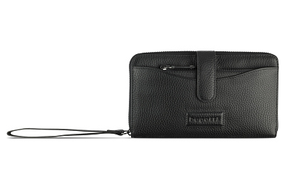 Кошелёк женский BUGATTI Elsa с ключницей, с RFID, чёрный, воловья кожа/полиэстер, 18,7х3х10,7 см