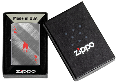 Зажигалка ZIPPO Ace Design с покрытием Brushed Chrome, латунь/сталь, серебристая, 38x13x57 мм