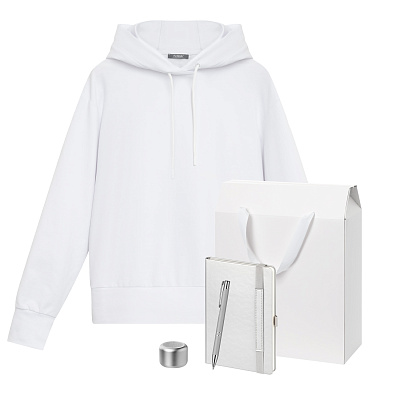 Набор с одеждой ALEX (худи, колонка, ежедневник, ручка), серебряный, L (Белый, серебряный)