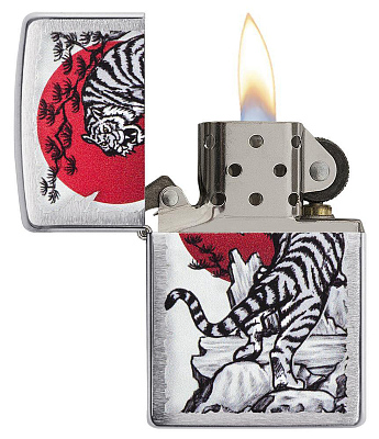 Зажигалка ZIPPO Asian Tiger с покрытием Brushed Chrome, латунь/сталь, серебристая, 38x13x57 мм