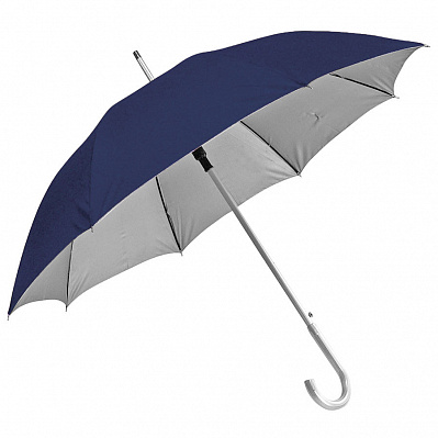 Зонт-трость SILVER, пластиковая ручка, полуавтомат (Темно-синий, серебристый)
