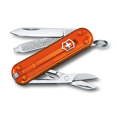 Нож-брелок VICTORINOX Classic SD Colors "Fire Opal", 58 мм, 7 функций, полупрозрачный оранжевый (Оранжевый)