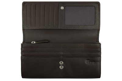 Кошелёк женский BUGATTI Banda, с защитой RFID, коричневый, кожа козы/полиэстер, 18,5х2,5х9,5 см