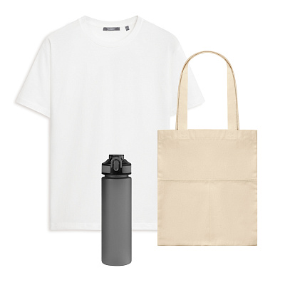 Набор с одеждой KRIS (футболка, бутылка, шоппер), белый/серый, M (Серый, белый)