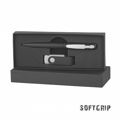 Набор ручка + флеш-карта 8 Гб в футляре, покрытие softgrip  (Черный с серебристым)