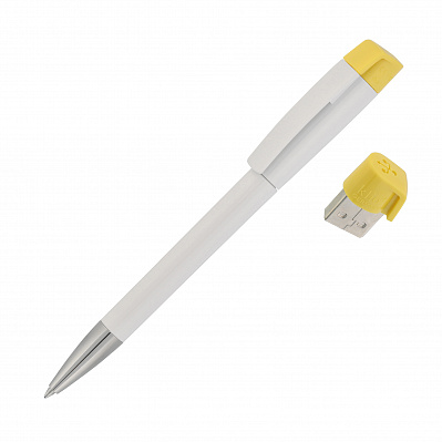 Ручка с флеш-картой USB 8GB «TURNUS M»  (Белый с желтым)