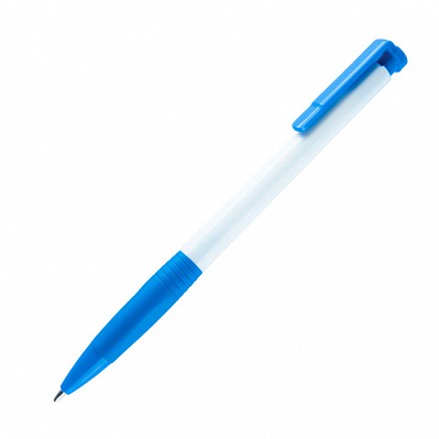N13, ручка шариковая с грипом, пластик  (Белый, синий)