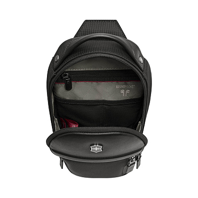 Рюкзак на одно плечо VICTORINOX Architecture Urban2 Sling Bag, черный, полиэстер/кожа, 17x8x28 см, 4 л