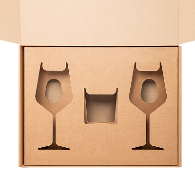 Доп. ложемент под свечу (арт. 73077) + 2 бокала для вина в большую универсальную коробку крафт (арт. 21005.020)