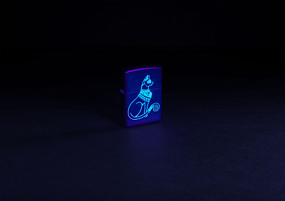 Зажигалка ZIPPO Spiritual Cat с покрытием Black Light, латунь/сталь, черная, матовая 38x13x57 мм