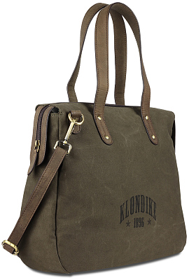 Сумка KLONDIKE DAWSON «Payton», хлопок/натуральная кожа в оливковом цвете, 35,5 x 31 x 11 см