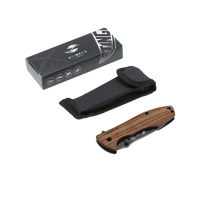 Нож складной Stinger, 80 мм, (чёрный), материал рукояти: сталь/эбеновое дерево (коричневый)