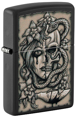 Зажигалка ZIPPO Gory Tattoo с покрытием Black Matte, латунь/сталь, черная, матовая, 38x13x57 мм (Черный)