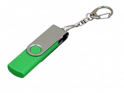 USB 2.0- флешка на 32 Гб с поворотным механизмом и дополнительным разъемом Micro USB (Зеленый/серебристый)