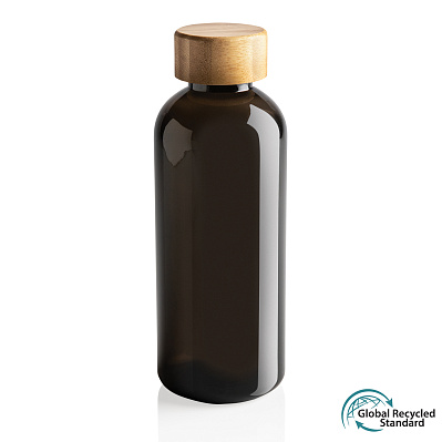 Бутылка для воды из rPET (стандарт GRS) с крышкой из бамбука FSC® (Черный;)