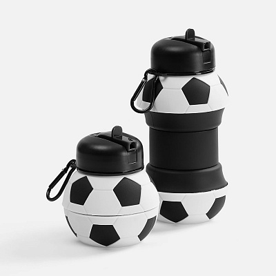 Складная бутылка для воды Football Flex, белая с черным (Чёрный)