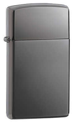 Зажигалка ZIPPO Slim® с покрытием Black Ice ®, латунь/сталь, чёрная, глянцевая, 29x10x60 мм
