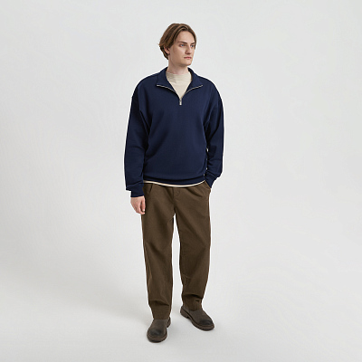 Толстовка на молнии унисекс FLOW, темно-синяя, размер XS/S