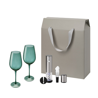 Подарочный набор Capri, Vintaro (2 бокала + набор для вина) (Зеленый, серебряный, серый)