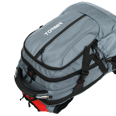 Рюкзак TORBER DRIVE с отделением для ноутбука 15", серый/красный, полиэстер 1680D, 36x17x50 см, 30 л