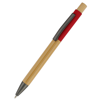 Ручка &quot;Авалон&quot; с корпусом из бамбука и софт-тач вставкой, красный (Красный)