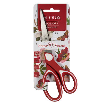 НОЖНИЦЫ "FLORA" 20,5 см.  (прорезиненные ручки) (Белый/красный)