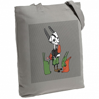 Холщовая сумка «Зайцы и морковное мороженое», серая (Серый)