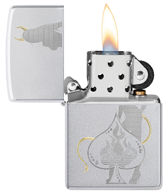 Зажигалка ZIPPO Devilish Ace с покрытием Satin Chrome, латунь/сталь, серебристая, 38x13x57 мм
