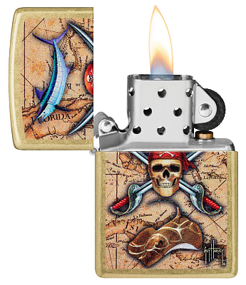 Зажигалка ZIPPO Guy Harvey с покрытием Street Brass, латунь/сталь, золотистая, 38x13x57 мм