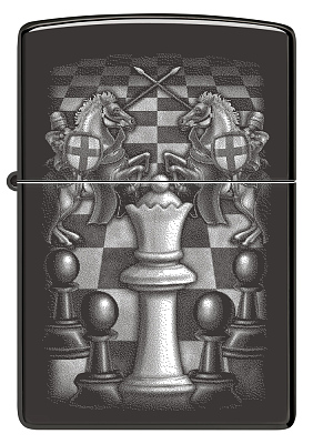 Зажигалка ZIPPO Chess Design с покрытием High Polish Black, латунь/сталь, черная, 38x13x57 мм