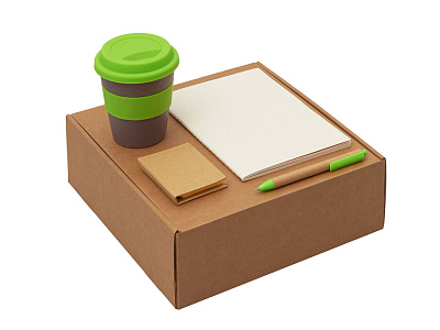 Набор Halm с блокнотом, ручкой и стаканом (Зеленое яблоко, бежевый, коричневый, серый)