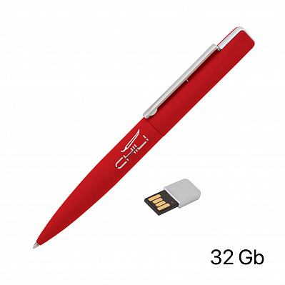 Ручка шариковая "Callisto" с флеш-картой 32Gb, покрытие soft touch  (Красный)