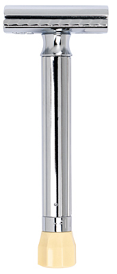 Станок Т-образный для бритья MERKUR 510C, глянцевое хромированное покрытие, прямой срез, закрытый гребень, длинная ручка, лезвие в комплекте (1 шт)