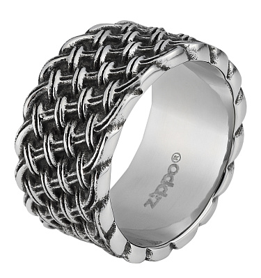Кольцо ZIPPO, серебристое, с плетёным орнаментом, нержавеющая сталь, диаметр 20,4 мм (Серебристый)