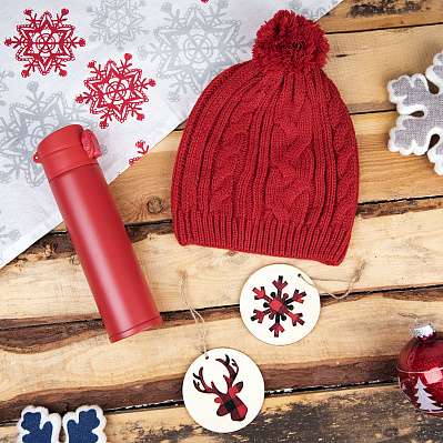 Подарочный набор WINTER TALE: шапка, термос, новогодние украшения  (Красный)