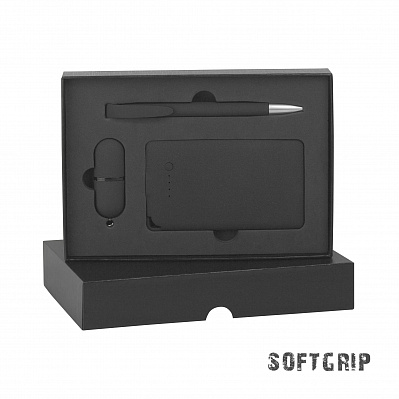 Подарочный набор "Камень" с покрытием soft grip на 3 предмета  (Черный)